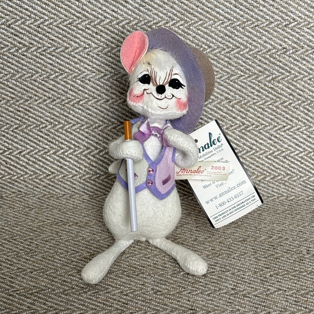 Annalee Doll 2003 Spring Boy Mouse Lavender Vest Top Hat Easter 7"